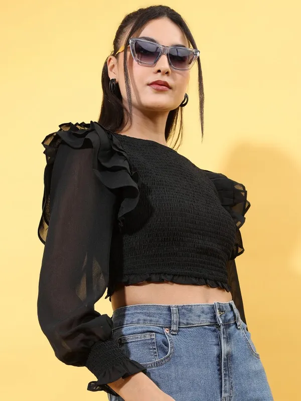  Tokyo Talkies Women Black Solid Regular Tops
