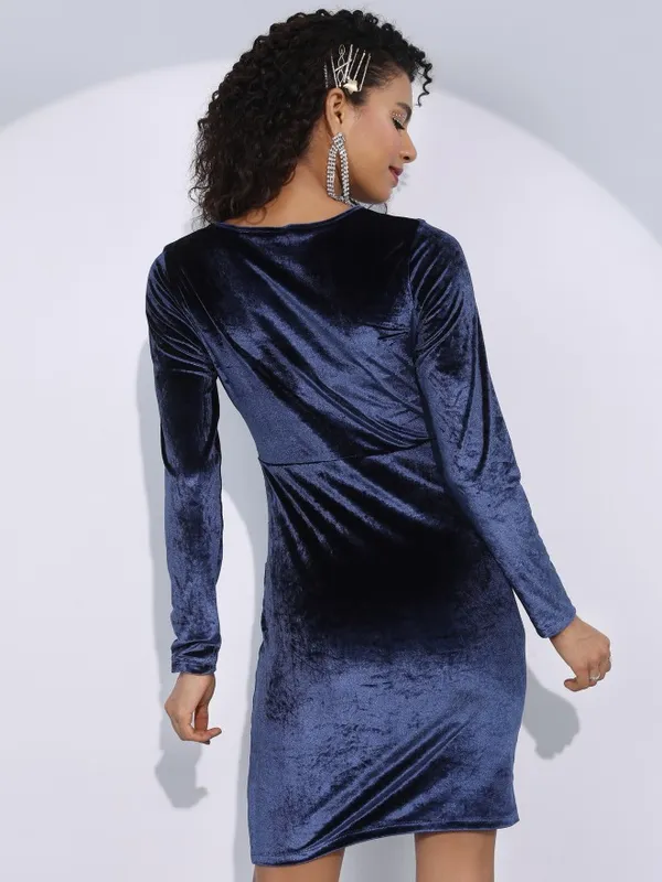 Tokyo Talkies Women Navy Blue Solid Wrap Dress