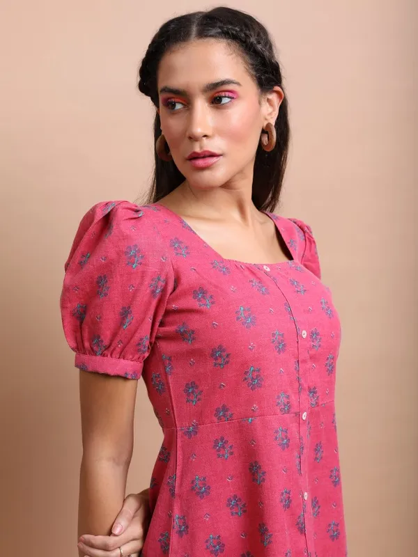  Vishudh Women Pink Printed A-Line Ethnic Dresses