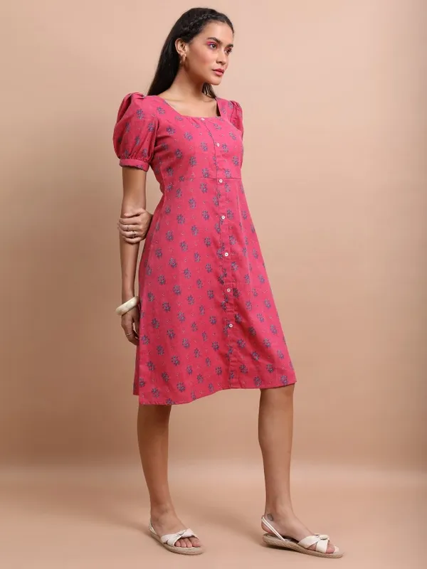  Vishudh Women Pink Printed A-Line Ethnic Dresses