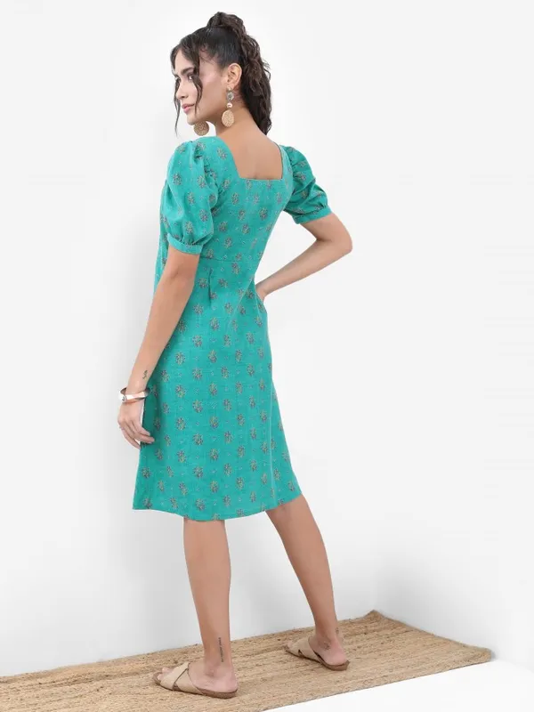  Vishudh Women Turquoise Printed A-Line Ethnic Dresses