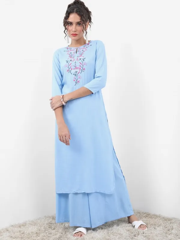 Vishudh Women Blue Embroidered Kurta Sets
