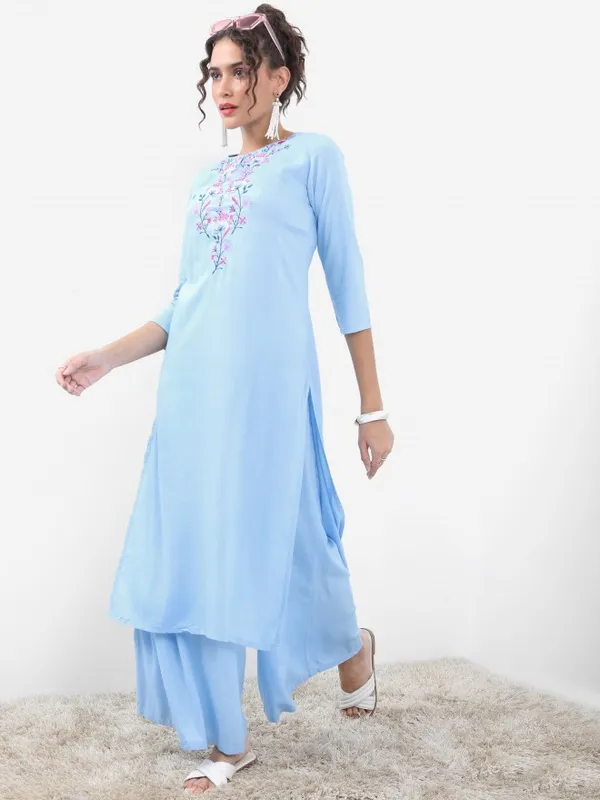  Vishudh Women Blue Embroidered Kurta Sets