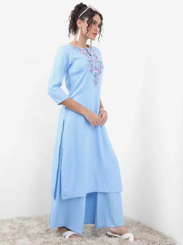  Vishudh Women Blue Embroidered Kurta Sets