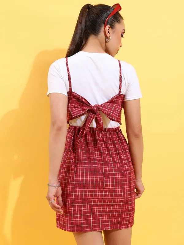  Tokyo Talkies Women Maroon Checked A-Line Dresses