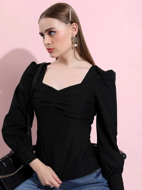 Tokyo Talkies Women Black Solid Regular Top