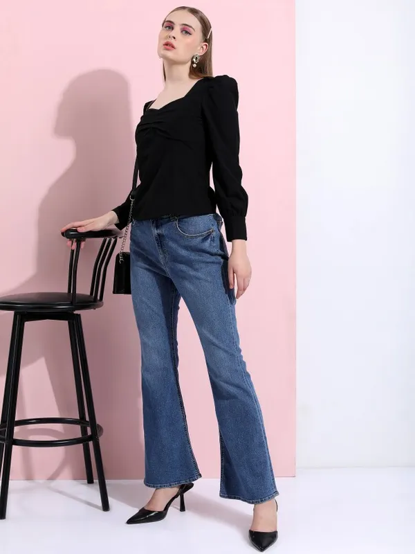 Tokyo Talkies Women Black Solid Regular Top