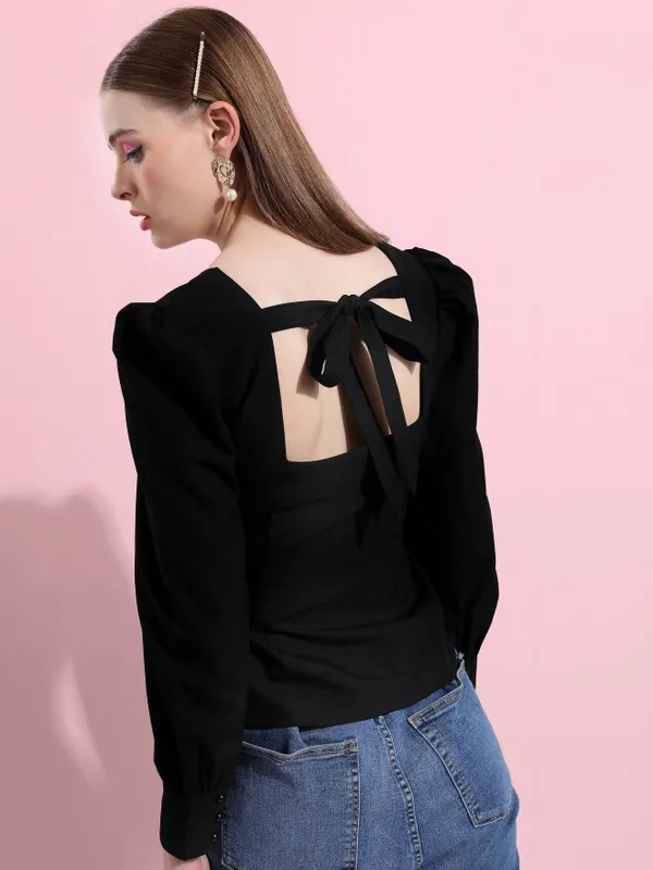 Tokyo Talkies Women Black Solid Regular Top
