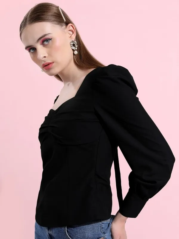 Tokyo Talkies Women Black Solid Regular Top