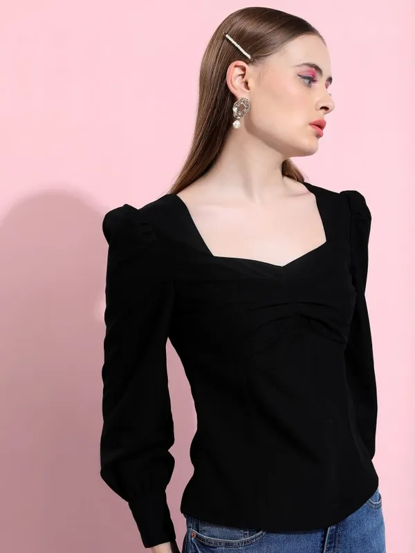 Tokyo Talkies Women Black Solid Regular Top