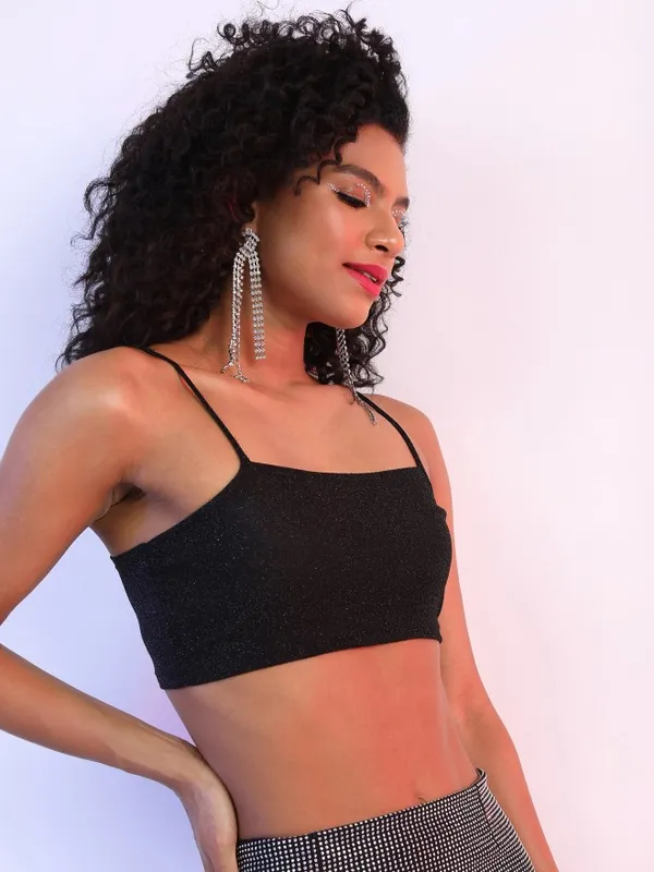  Ketch Women Black Self Design Fitted Tops
