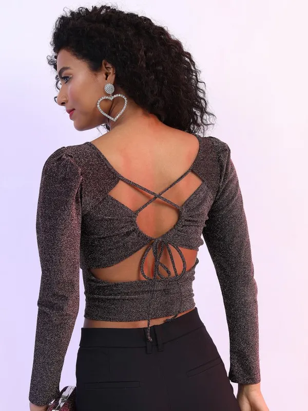  Tokyo Talkies Women Black Self Design Regular Tops