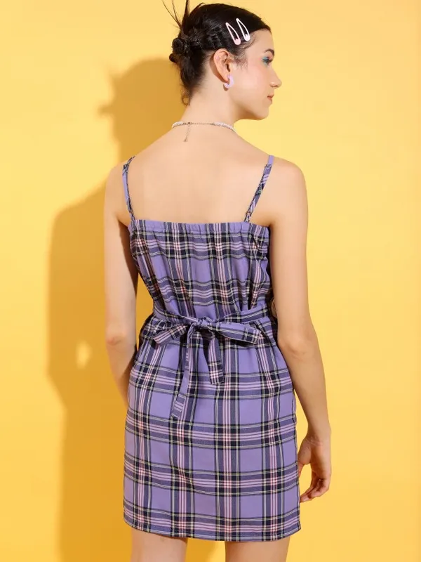 Tokyo Talkies Women Purple Checked Sheath Dress
