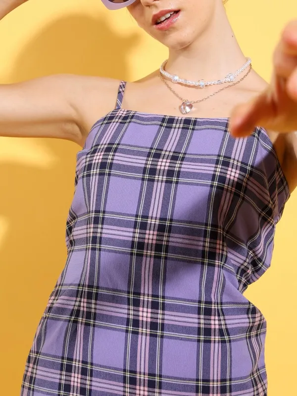 Tokyo Talkies Women Purple Checked Sheath Dress