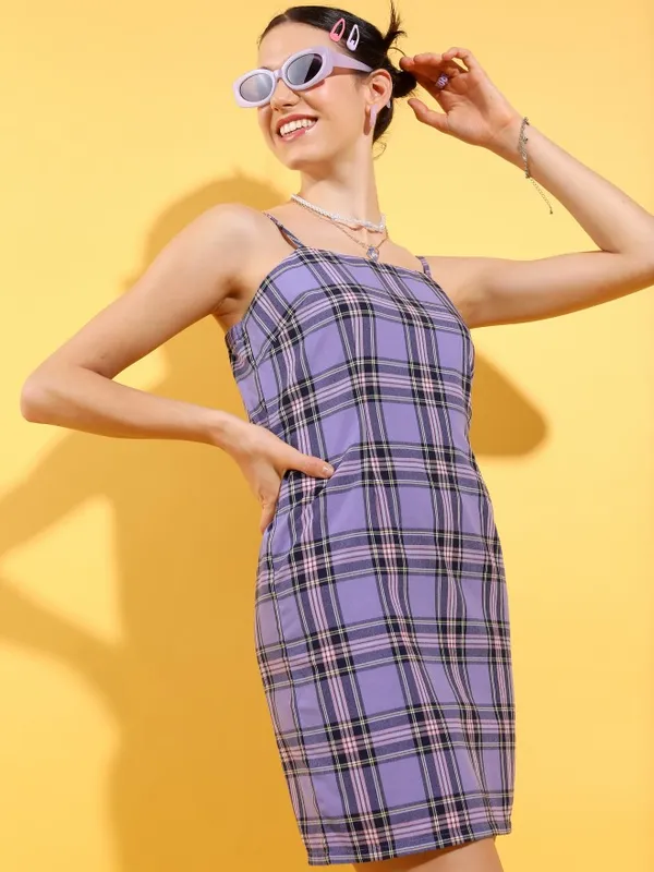  Tokyo Talkies Women Purple Checked Sheath Dresses