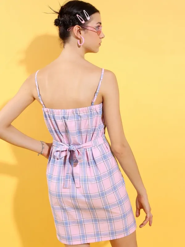  Tokyo Talkies Women Pink Checked Sheath Dresses