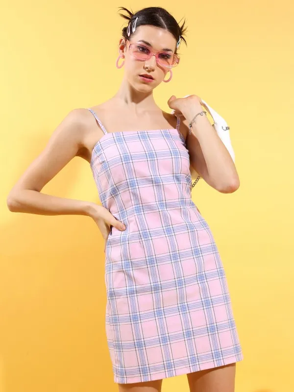  Tokyo Talkies Women Pink Checked Sheath Dresses