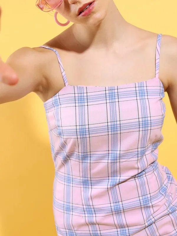  Tokyo Talkies Women Pink Checked Sheath Dresses