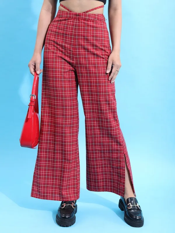 Checked Wide Leg Trousers