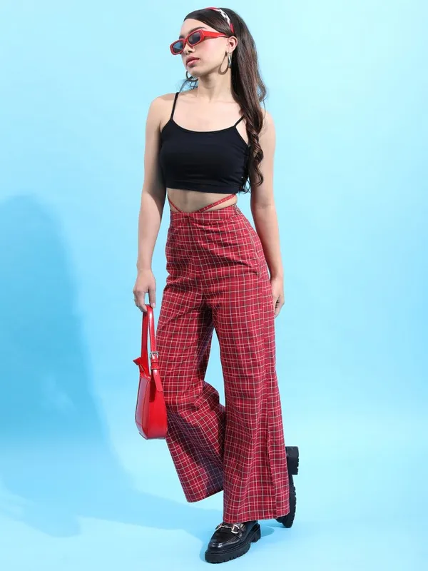 Checked Wide Leg Trousers