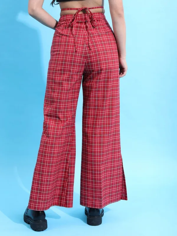 Checked Wide Leg Trousers