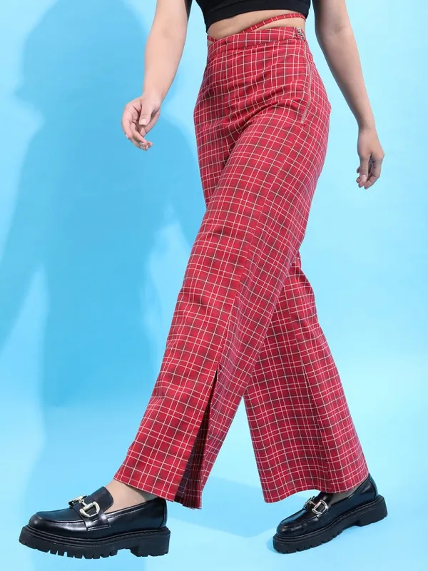 Checked Wide Leg Trousers