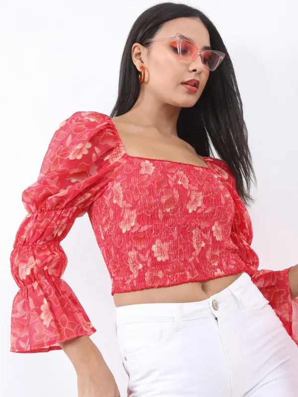  Ketch Women Pink Printed Blouson Tops