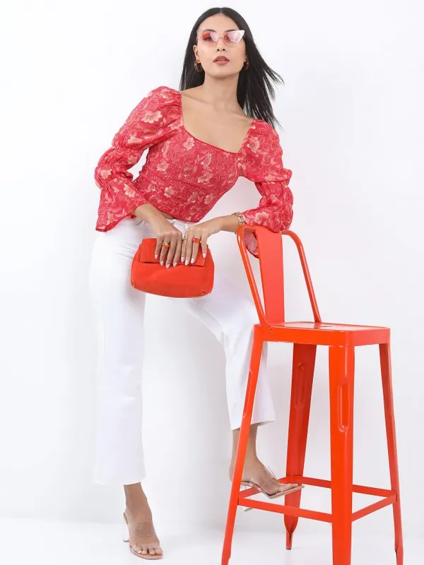  Ketch Women Pink Printed Blouson Tops