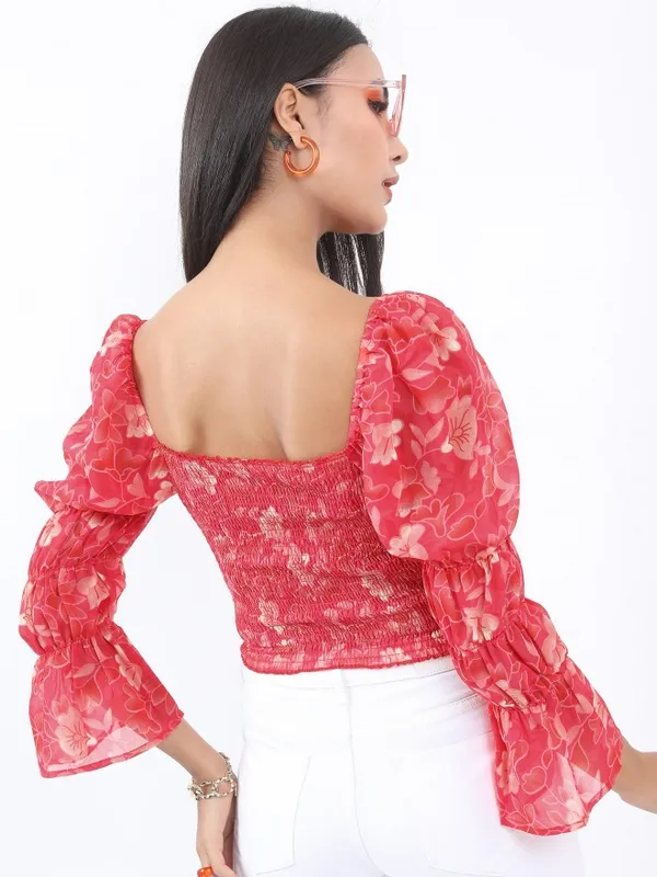  Ketch Women Pink Printed Blouson Tops