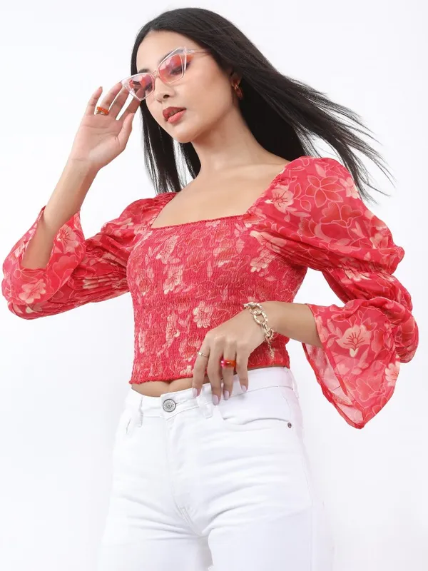  Ketch Women Pink Printed Blouson Tops