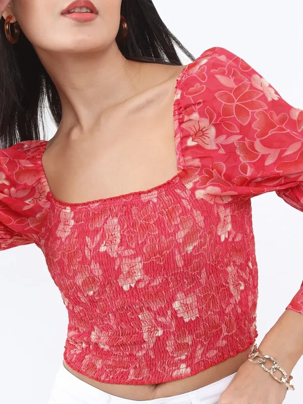  Ketch Women Pink Printed Blouson Tops