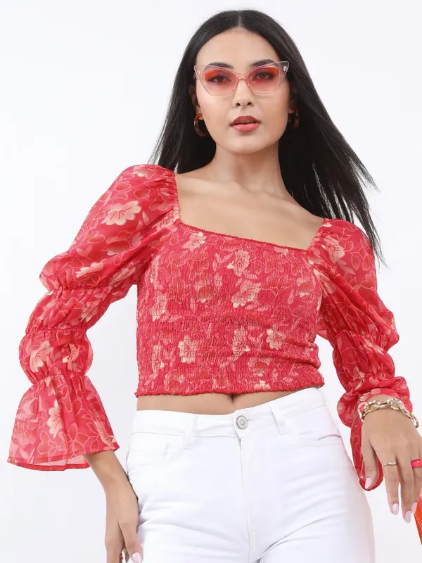  Ketch Women Pink Printed Blouson Tops