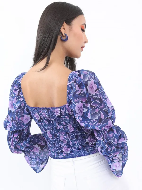  Ketch Women Blue Printed Blouson Tops