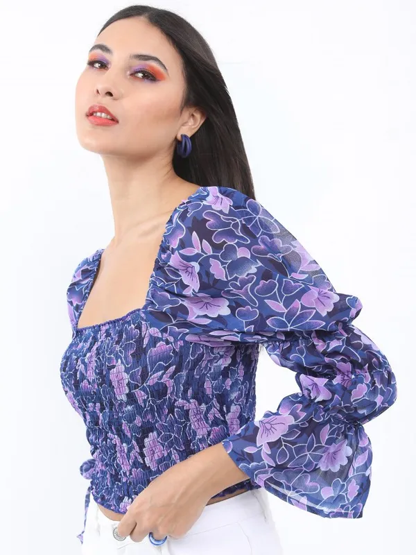  Ketch Women Blue Printed Blouson Tops