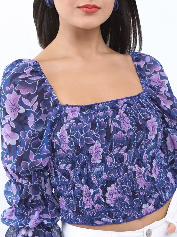  Ketch Women Blue Printed Blouson Tops