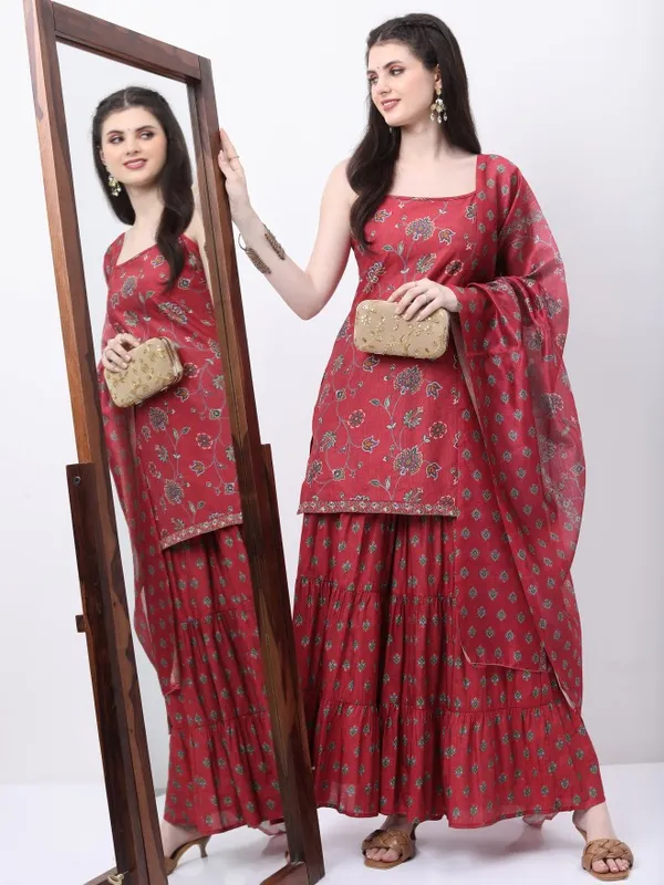 Vishudh Women Red Printed Kurta Sets