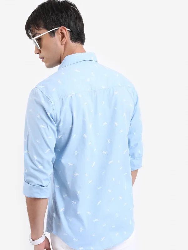  Highlander Men Blue Printed Slim Fit Casual Shirts