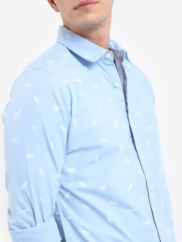  Highlander Men Blue Printed Slim Fit Casual Shirts