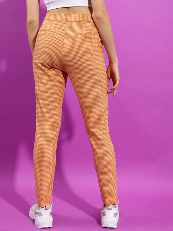  Tokyo Talkies Women Yellow Checked Regular Fit Casual Trousers
