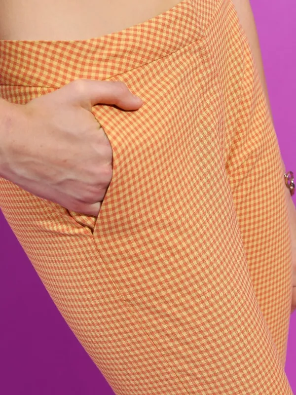  Tokyo Talkies Women Yellow Checked Regular Fit Casual Trousers