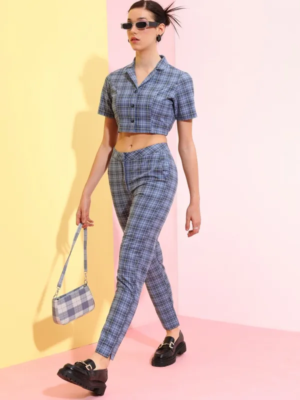  Tokyo Talkies Women Grey Checked Tapered Fit Casual Trousers