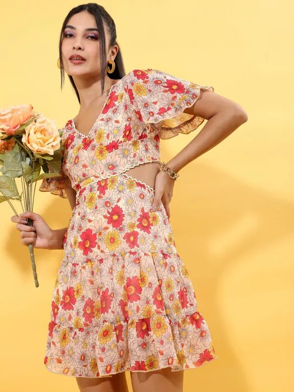 Tokyo Talkies Women Red Printed Fit And Flare Dress