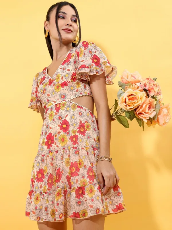 Tokyo Talkies Women Red Printed Fit And Flare Dress