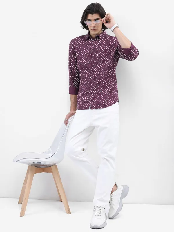 Highlander Men Plum Printed Slim Fit Casual Shirt