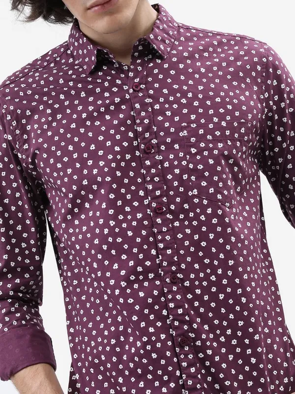 Highlander Men Plum Printed Slim Fit Casual Shirt