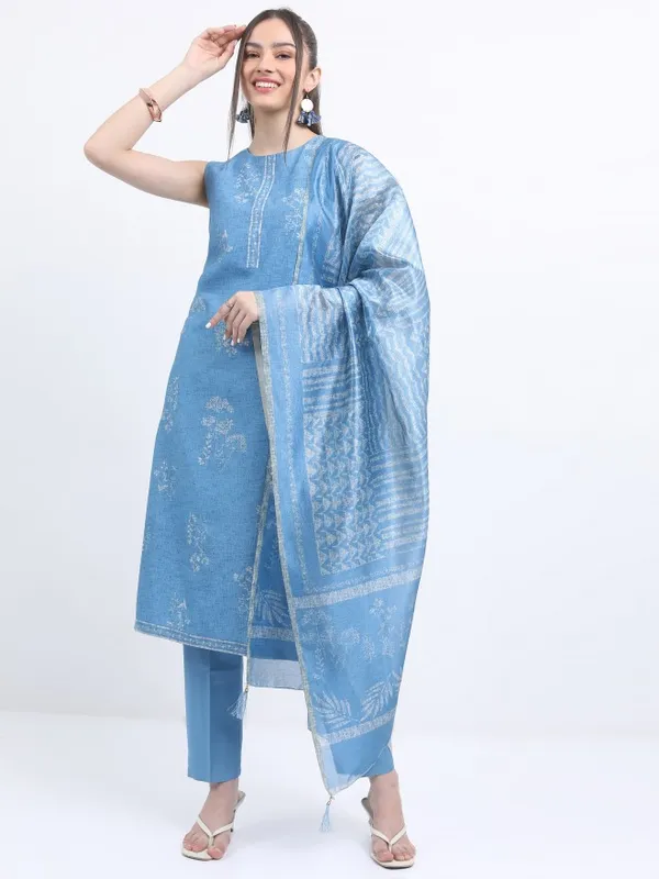  Ketch Women Blue Printed Kurta Sets