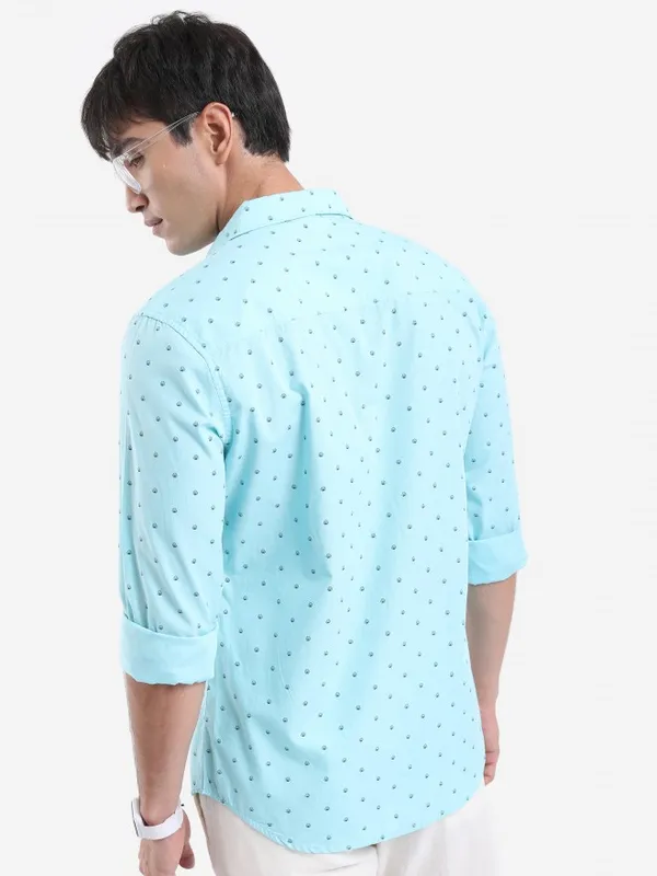  Ketch Men Blue Printed Slim Fit Casual Shirts