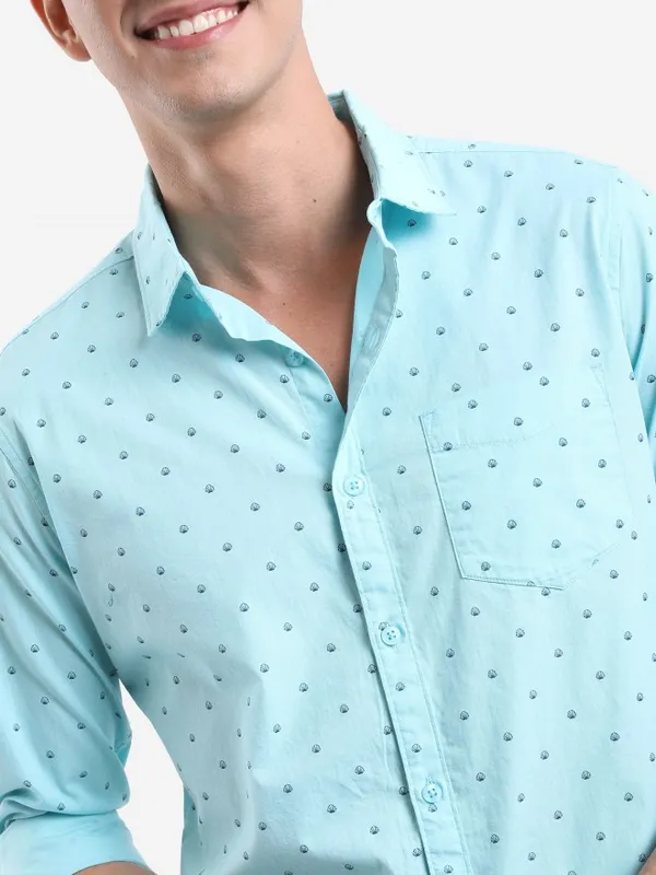  Ketch Men Blue Printed Slim Fit Casual Shirts
