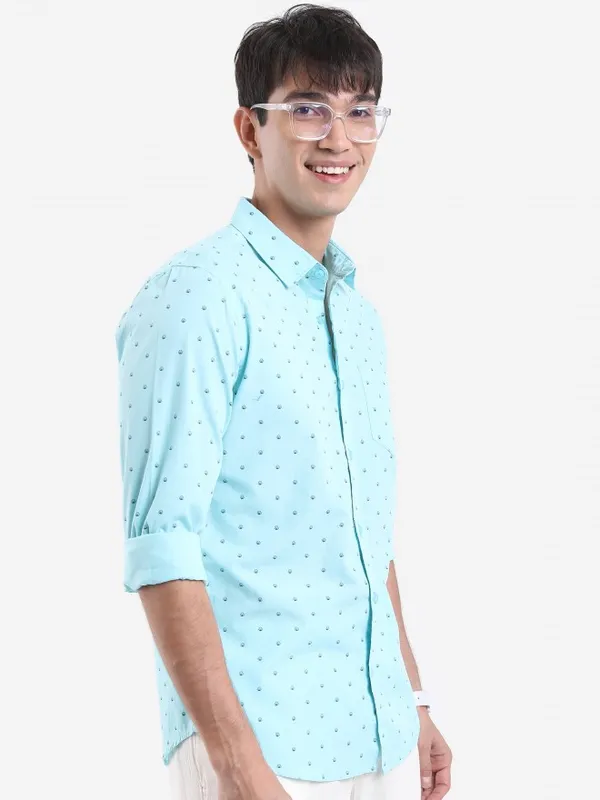  Ketch Men Blue Printed Slim Fit Casual Shirts