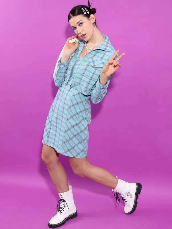Tokyo Talkies Women Blue Checked Sheath Dress